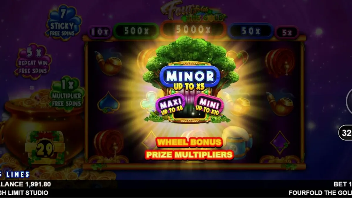 Fourfold the Gold slot game interface with cosmic Irish theme